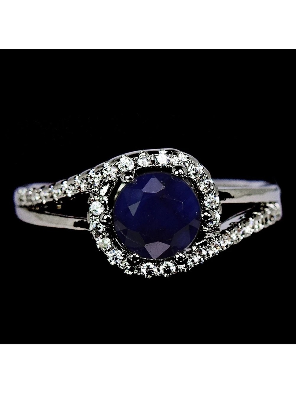 Classic Natural Blue Sapphire 1.80CT Halo Ring 925 Sterling Silver Size 8.25